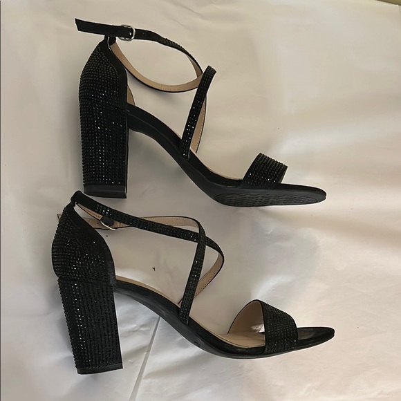 Kelly and Kate Paloona Elegant Black Rhinestone Strappy Sandals Block Heel 9 - Picture 7 of 9